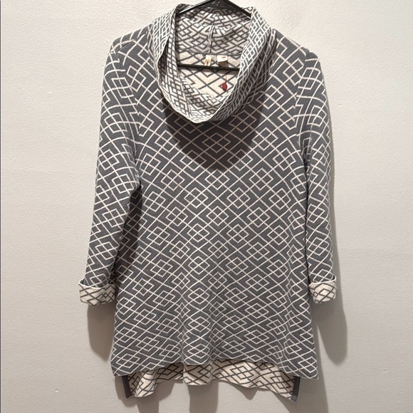 Moth Medium Cowled Galena Pullover Geometric Patterned Gray Sweater Alpaca Blend - Picture 3 of 10